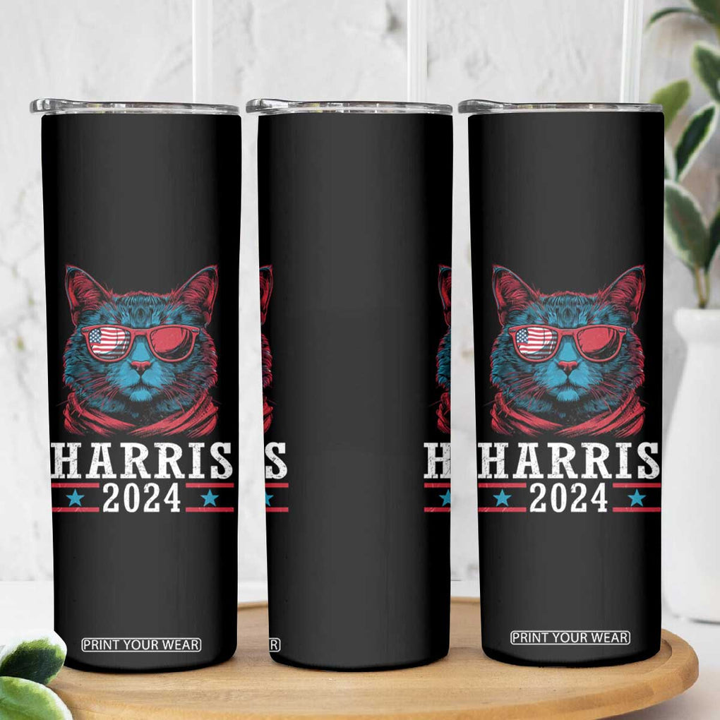Harris 2024 Skinny Tumbler Childless Cat Lady For President American Flag TB02 Print Your Wear