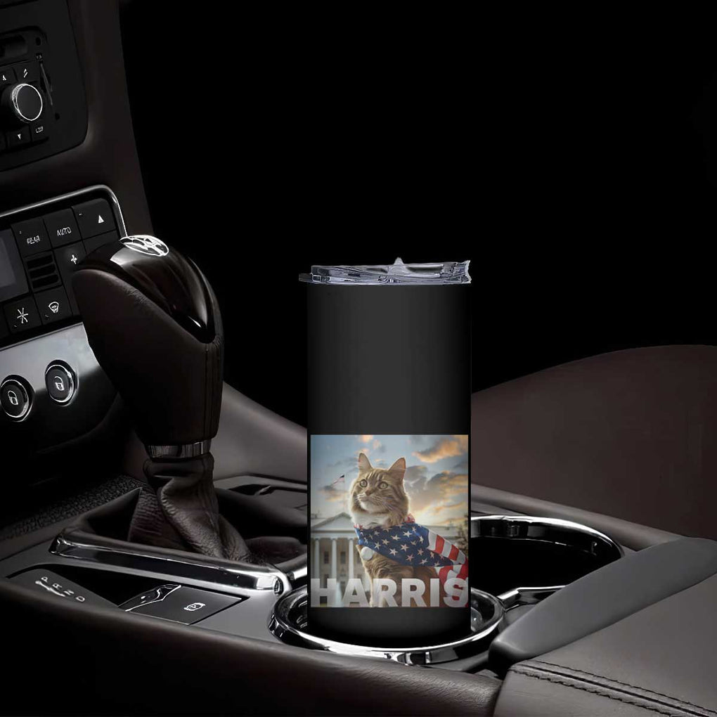 Childless Cat Ladies For Harris 2024 Skinny Tumbler Kamala For President American Flag Cat Graphic TB02 Print Your Wear