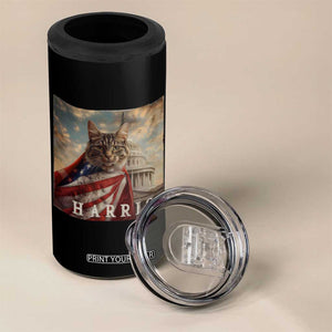 Childless Cat Ladies For Harris 2024 4 in 1 Can Cooler Tumbler Kamala For President Retro American Flag Cat Graphic TB02 Print Your Wear