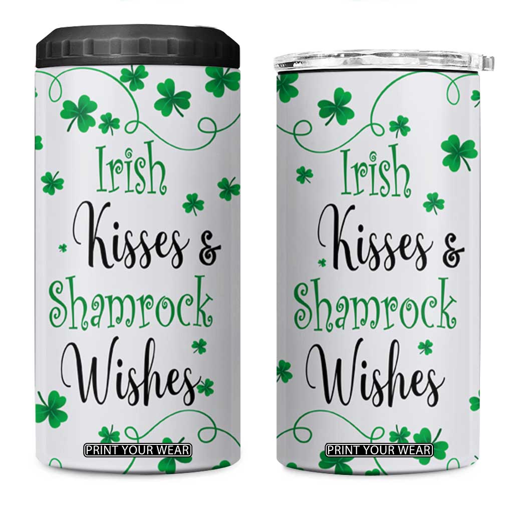 Irish Kisses and Shamrock Wishes 4 in 1 Can Cooler Tumbler Lucky Clover St Patrick's Day TB02 One Size: 16 oz White Print Your Wear