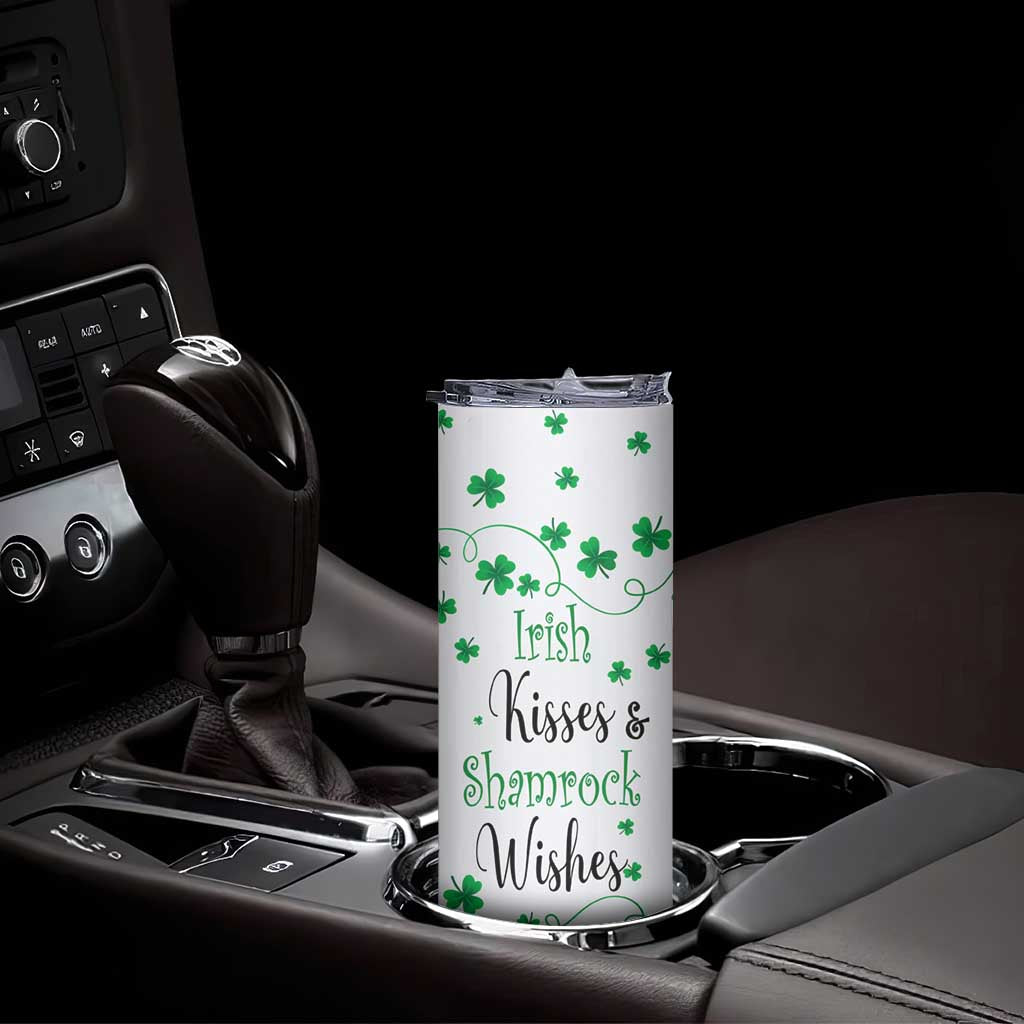 Irish Kisses and Shamrock Wishes Skinny Tumbler Lucky Clover St Patrick's Day TB02 Print Your Wear