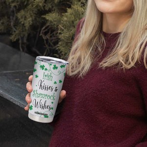 Irish Kisses and Shamrock Wishes Tumbler Cup Lucky Clover St Patrick's Day TB02 Print Your Wear