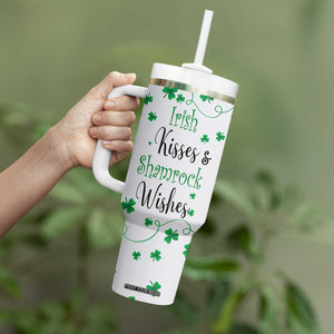 Irish Kisses and Shamrock Wishes Tumbler With Handle Lucky Clover St Patrick's Day TB02 Print Your Wear