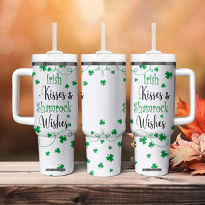 Irish Kisses and Shamrock Wishes Tumbler With Handle Lucky Clover St Patrick's Day TB02 Print Your Wear