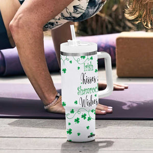Irish Kisses and Shamrock Wishes Tumbler With Handle Lucky Clover St Patrick's Day TB02 Print Your Wear