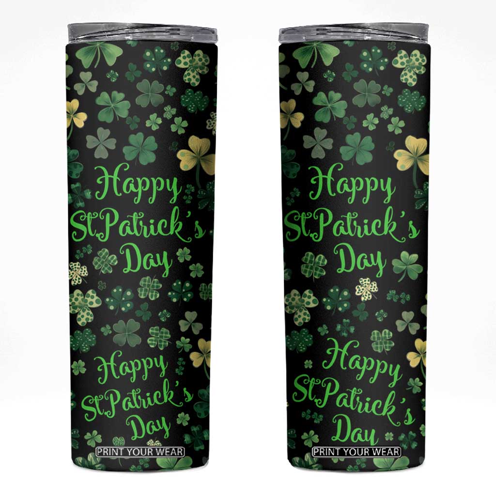 Lucky Irish Shamrocks Skinny Tumbler Happy St Patricks Day TB02 Black Print Your Wear