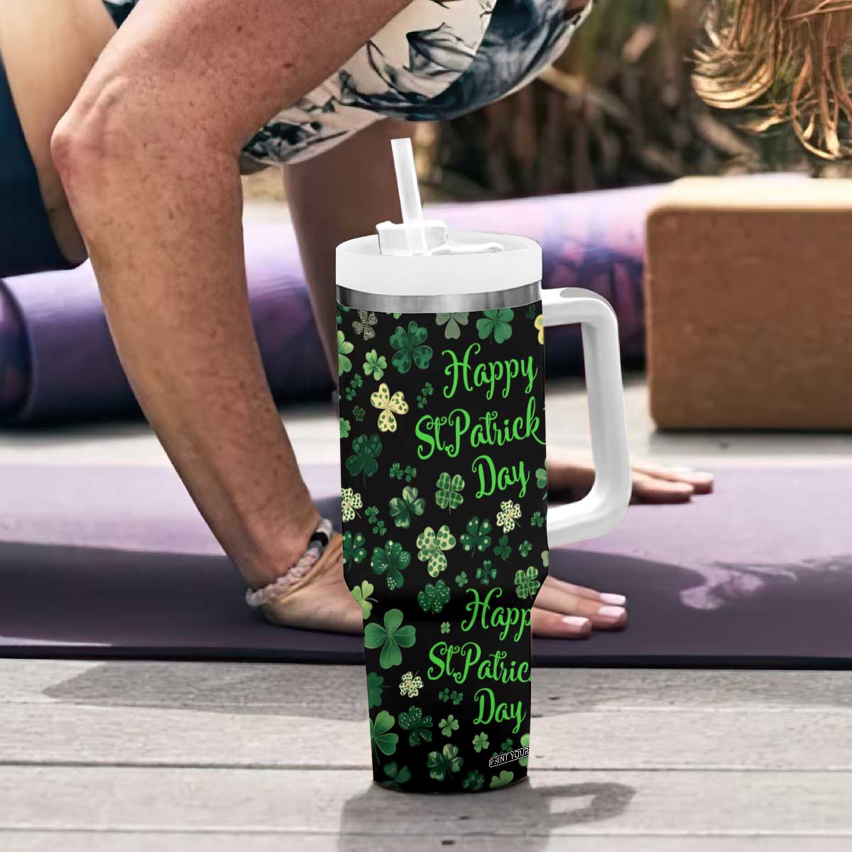 Lucky Irish Shamrocks Tumbler With Handle Happy St Patricks Day TB02 Print Your Wear