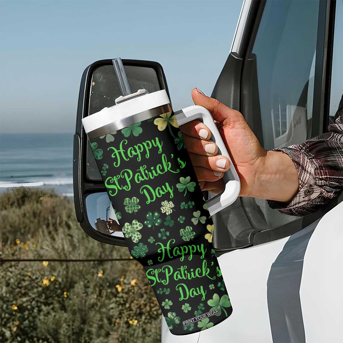 Lucky Irish Shamrocks Tumbler With Handle Happy St Patricks Day TB02 Print Your Wear