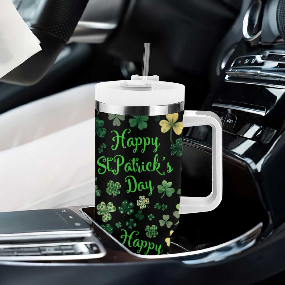 Lucky Irish Shamrocks Tumbler With Handle Happy St Patricks Day TB02 Print Your Wear