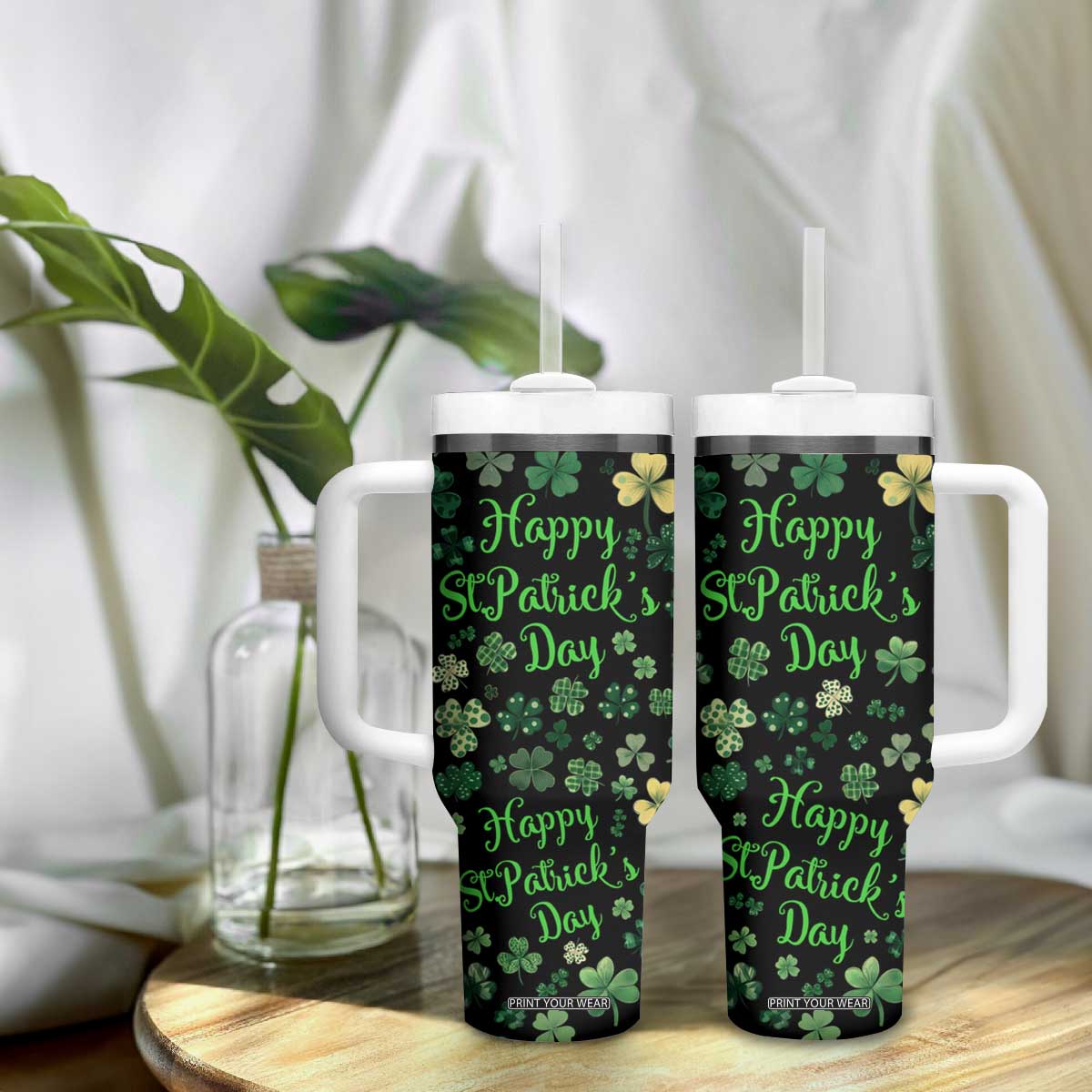 Lucky Irish Shamrocks Tumbler With Handle Happy St Patricks Day TB02 Print Your Wear
