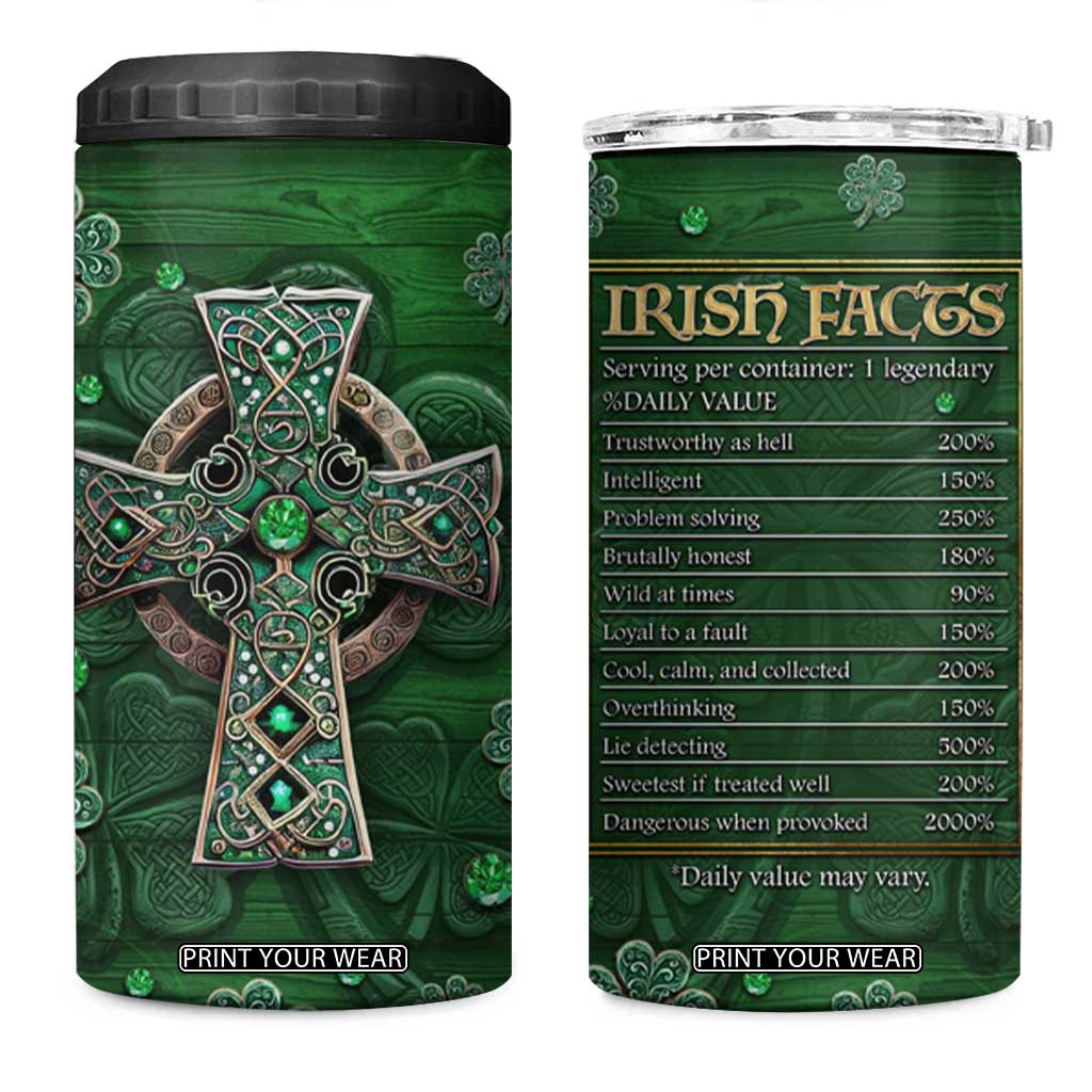 Funny Irish Facts 4 in 1 Can Cooler Tumbler Nutrition Facts Celtic Cross Lucky Shamrocks St Patricks Day TB02 One Size: 16 oz Forest Green Print Your Wear