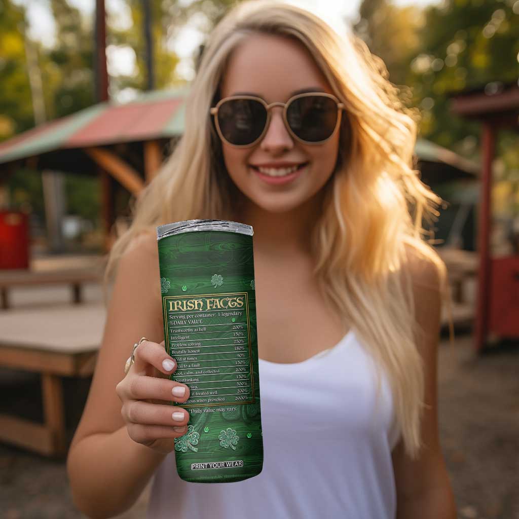 Funny Irish Facts Skinny Tumbler Nutrition Facts Celtic Cross Lucky Shamrocks St Patricks Day TB02 Print Your Wear