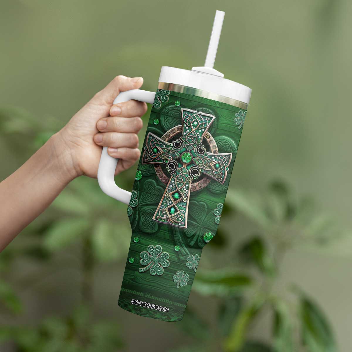 Funny Irish Facts Tumbler With Handle Nutrition Facts Celtic Cross Lucky Shamrocks St Patricks Day TB02 Print Your Wear