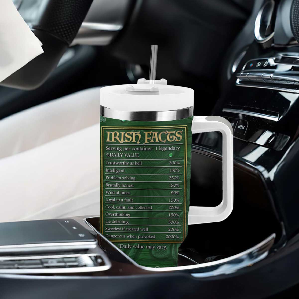 Funny Irish Facts Tumbler With Handle Nutrition Facts Celtic Cross Lucky Shamrocks St Patricks Day TB02 Print Your Wear