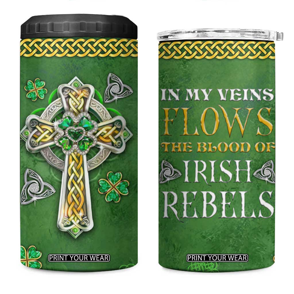 Irish Pride Celtic Cross 4 in 1 Can Cooler Tumbler In My Veins Flows The Blood Of Irish Rebels Ireland TB02 One Size: 16 oz Forest Green Print Your Wear