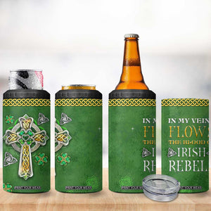 Irish Pride Celtic Cross 4 in 1 Can Cooler Tumbler In My Veins Flows The Blood Of Irish Rebels Ireland TB02 Print Your Wear