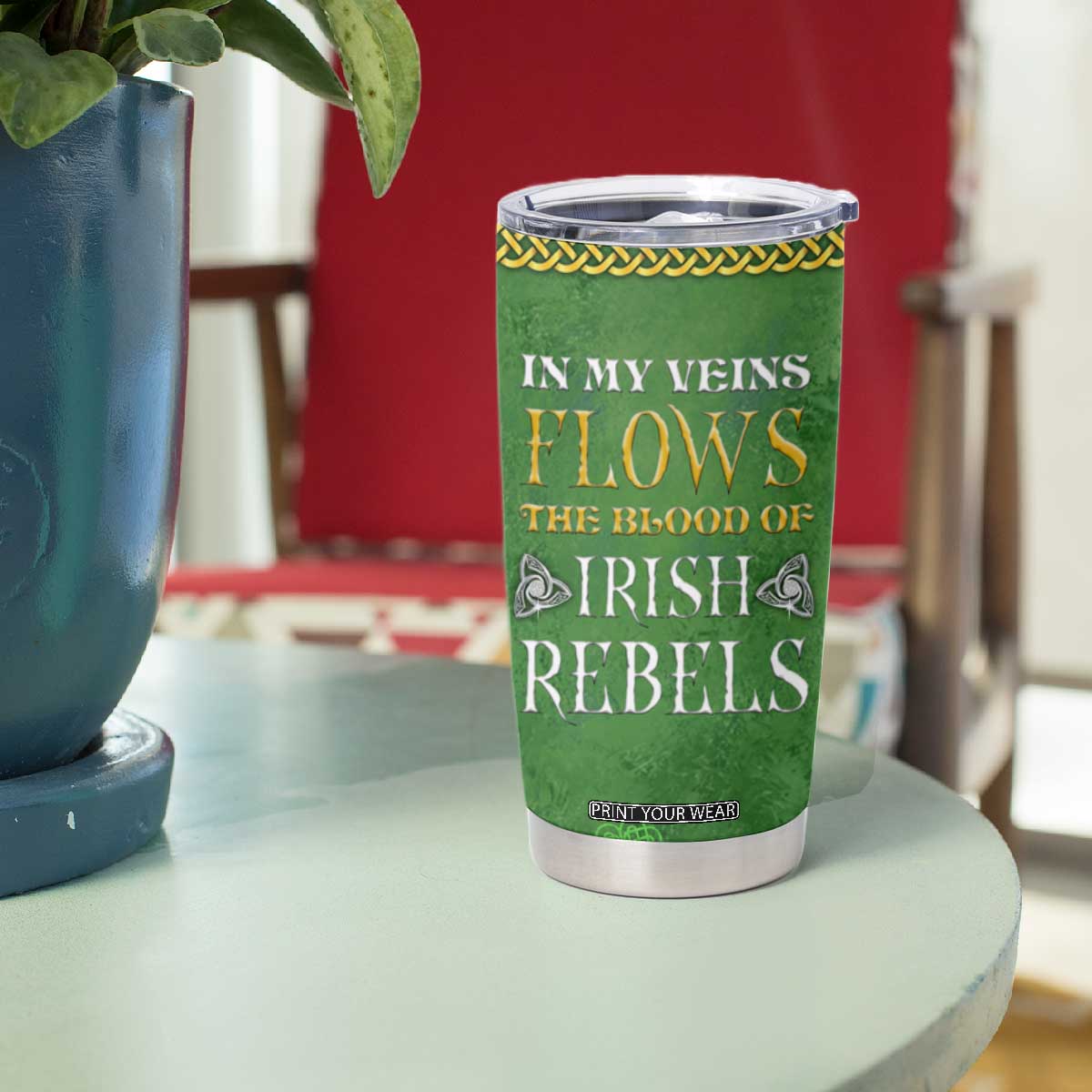 Irish Pride Celtic Cross Tumbler Cup In My Veins Flows The Blood Of Irish Rebels Ireland TB02 Print Your Wear