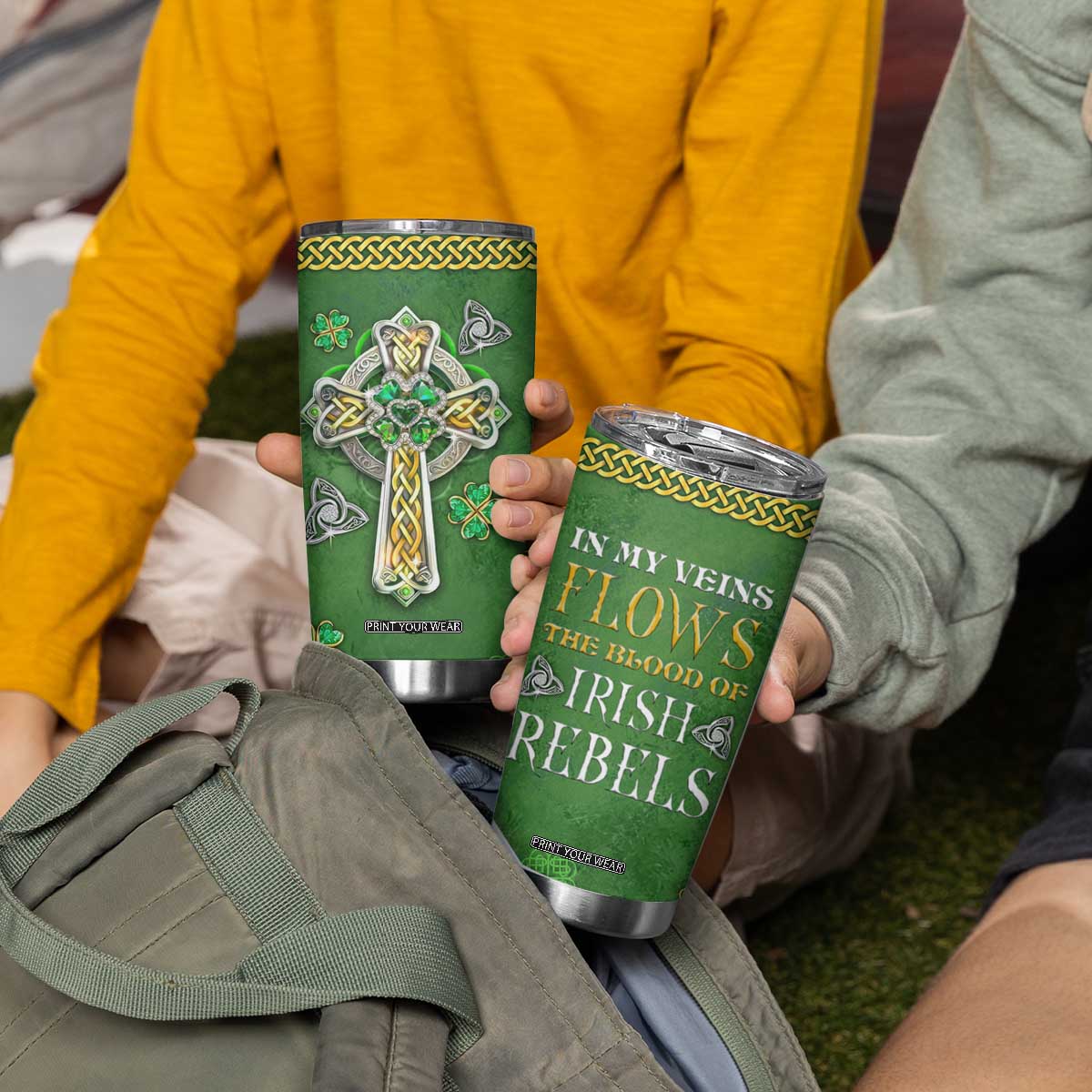 Irish Pride Celtic Cross Tumbler Cup In My Veins Flows The Blood Of Irish Rebels Ireland TB02 Print Your Wear