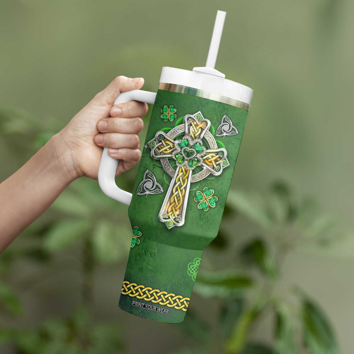 Irish Pride Celtic Cross Tumbler With Handle In My Veins Flows The Blood Of Irish Rebels Ireland TB02 Print Your Wear