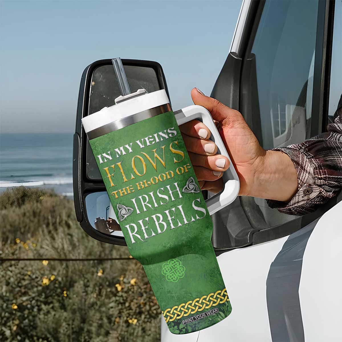 Irish Pride Celtic Cross Tumbler With Handle In My Veins Flows The Blood Of Irish Rebels Ireland TB02 Print Your Wear