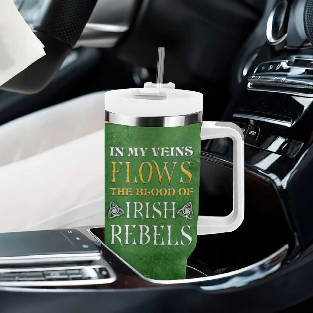 Irish Pride Celtic Cross Tumbler With Handle In My Veins Flows The Blood Of Irish Rebels Ireland TB02 Print Your Wear