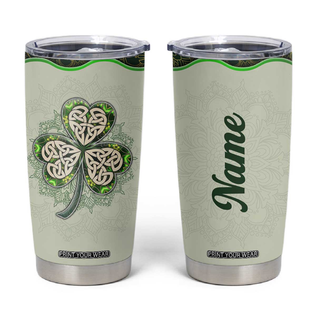 Personalized Lucky Celtic Shamrock Tumbler Cup Custom Name Ireland Irish Pride TB02 Green Print Your Wear