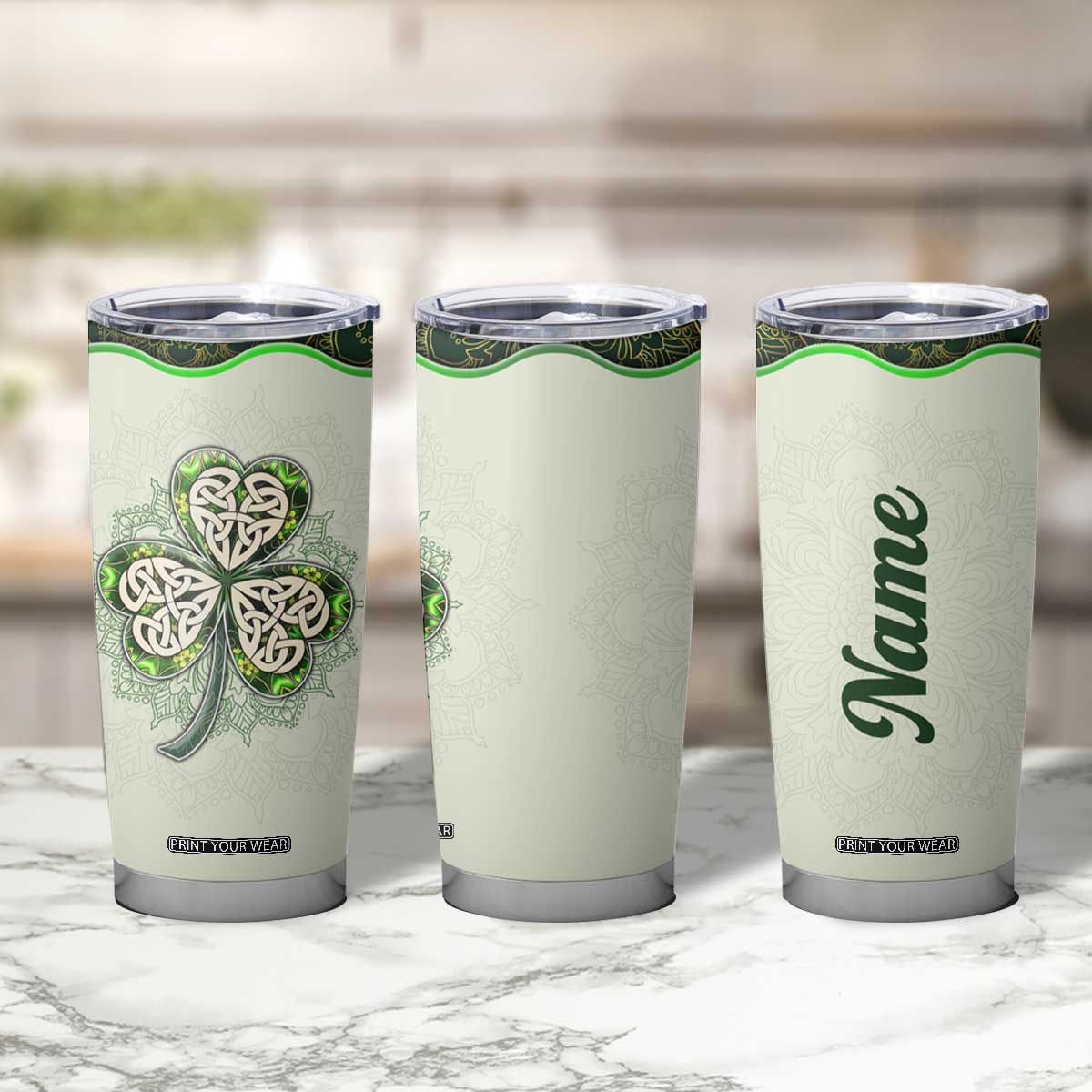 Personalized Lucky Celtic Shamrock Tumbler Cup Custom Name Ireland Irish Pride TB02 Print Your Wear