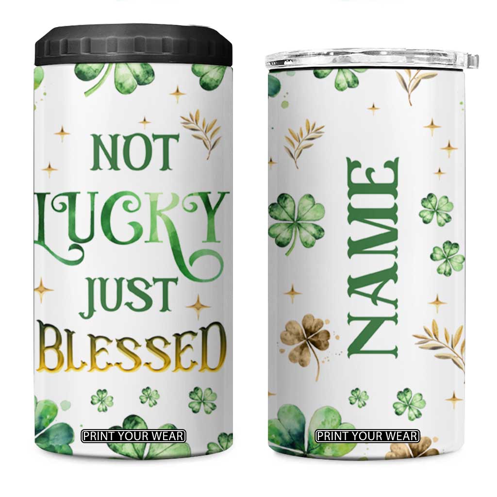 Personalized Irish Green Shamrocks 4 in 1 Can Cooler Tumbler Custom Name Not Lucky Just Blessed TB02 One Size: 16 oz White Print Your Wear