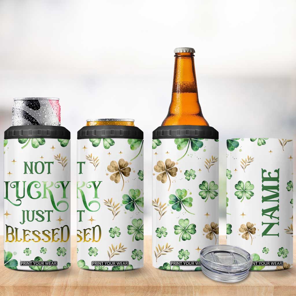 Personalized Irish Green Shamrocks 4 in 1 Can Cooler Tumbler Custom Name Not Lucky Just Blessed TB02 Print Your Wear