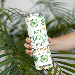 Personalized Irish Green Shamrocks Skinny Tumbler Custom Name Not Lucky Just Blessed TB02 Print Your Wear