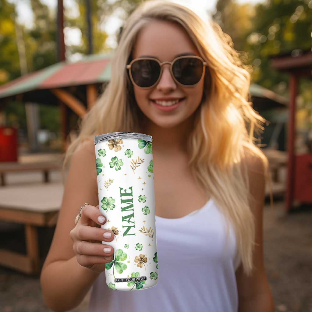 Personalized Irish Green Shamrocks Skinny Tumbler Custom Name Not Lucky Just Blessed TB02 Print Your Wear