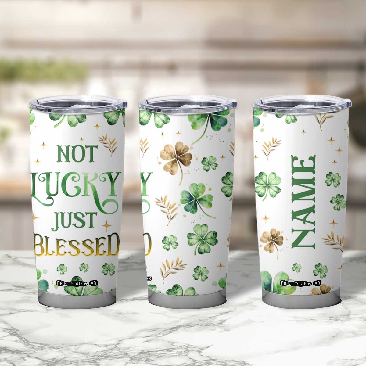 Personalized Irish Green Shamrocks Tumbler Cup Custom Name Not Lucky Just Blessed TB02 Print Your Wear