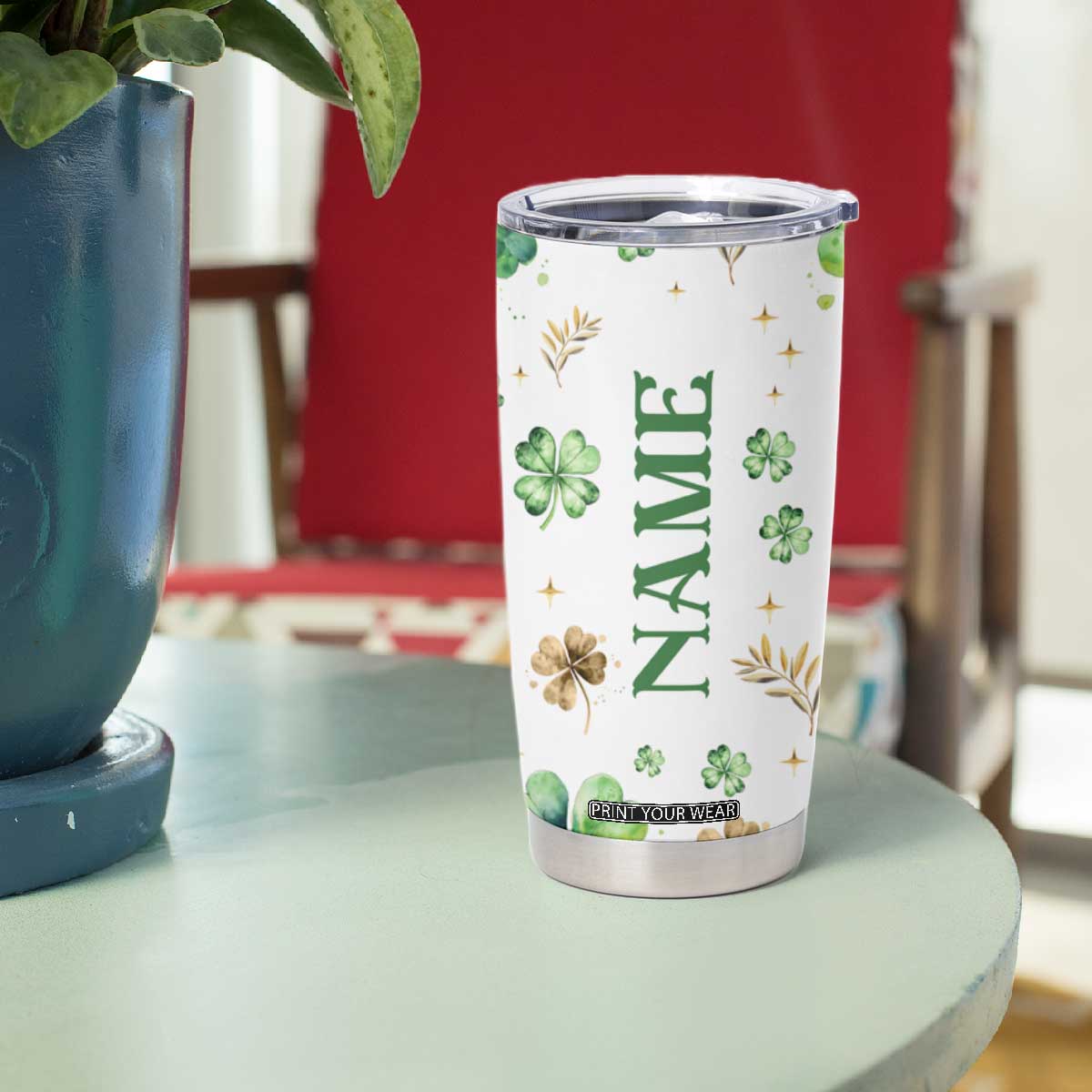 Personalized Irish Green Shamrocks Tumbler Cup Custom Name Not Lucky Just Blessed TB02 Print Your Wear