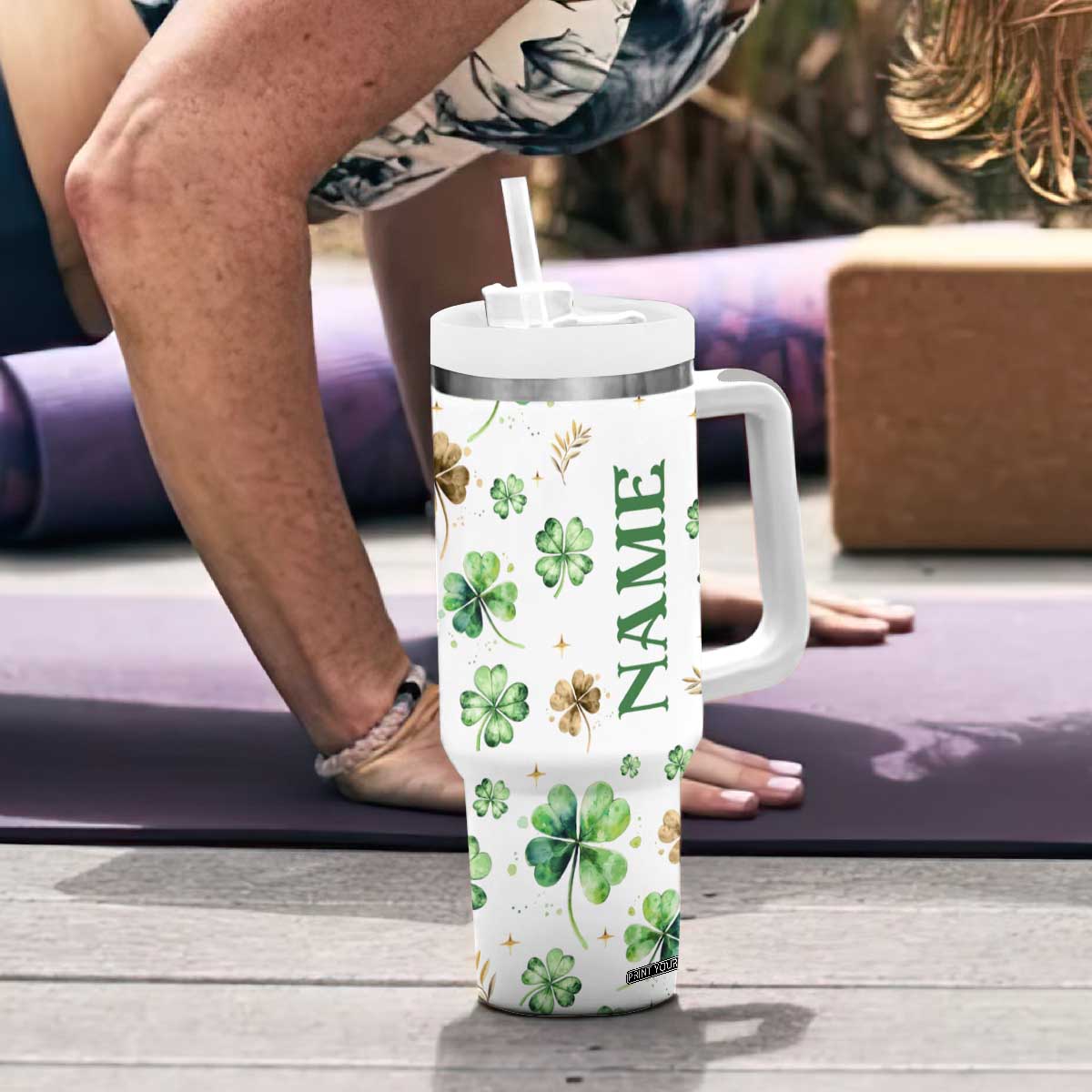Personalized Irish Green Shamrocks Tumbler With Handle Custom Name Not Lucky Just Blessed TB02 Print Your Wear