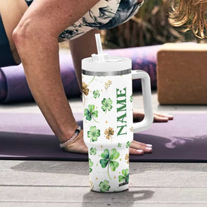 Personalized Irish Green Shamrocks Tumbler With Handle Custom Name Not Lucky Just Blessed TB02 Print Your Wear