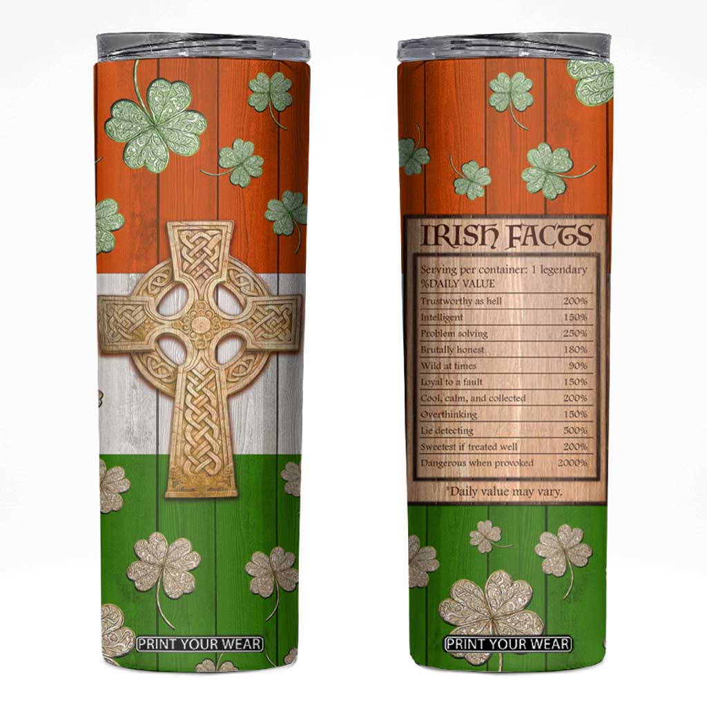 Irish Pride Celtic Cross Skinny Tumbler Funny Nutrtion Fact Ireland Flag Vintage TB02 Wood Print Your Wear