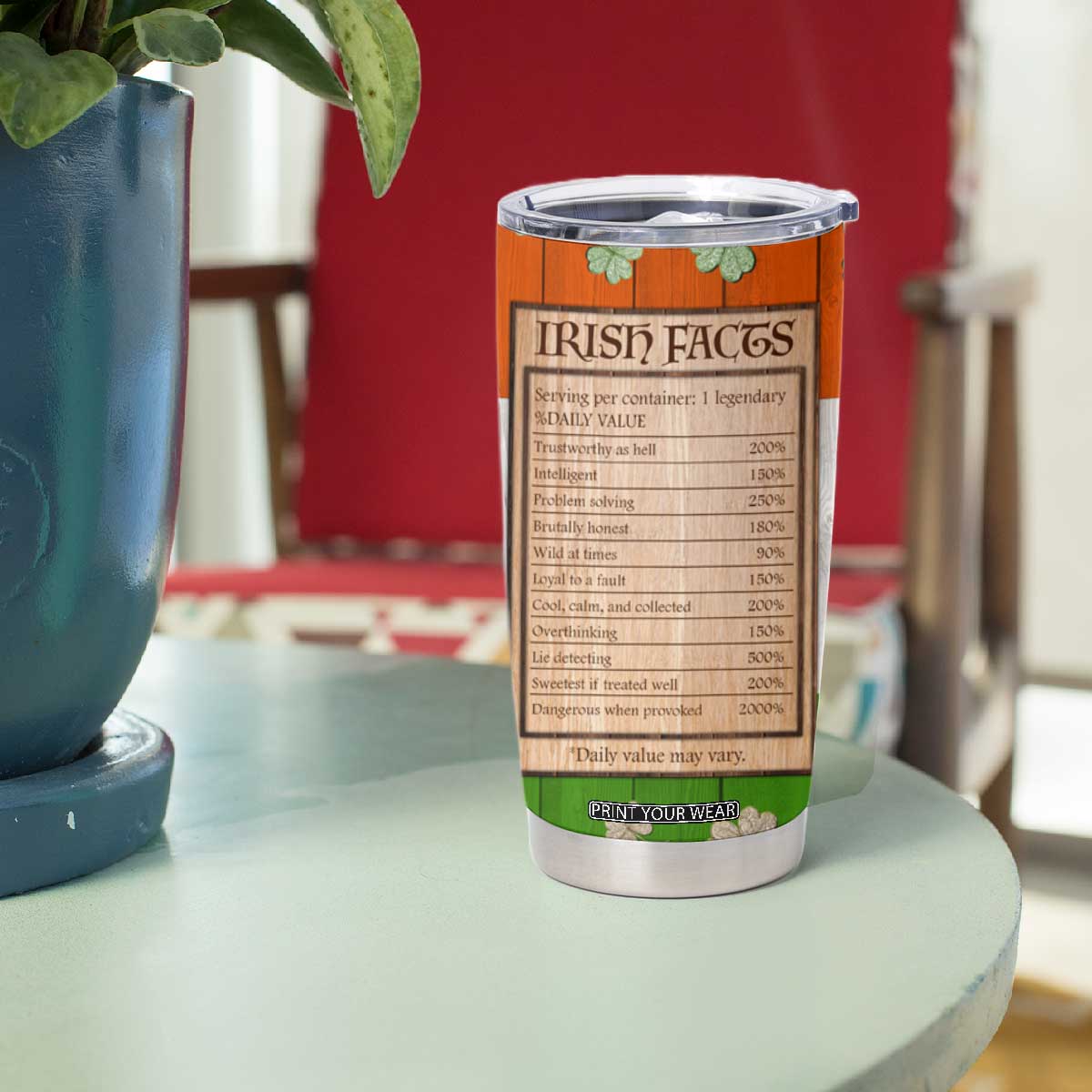 Irish Pride Celtic Cross Tumbler Cup Funny Nutrtion Fact Ireland Flag Vintage TB02 Print Your Wear