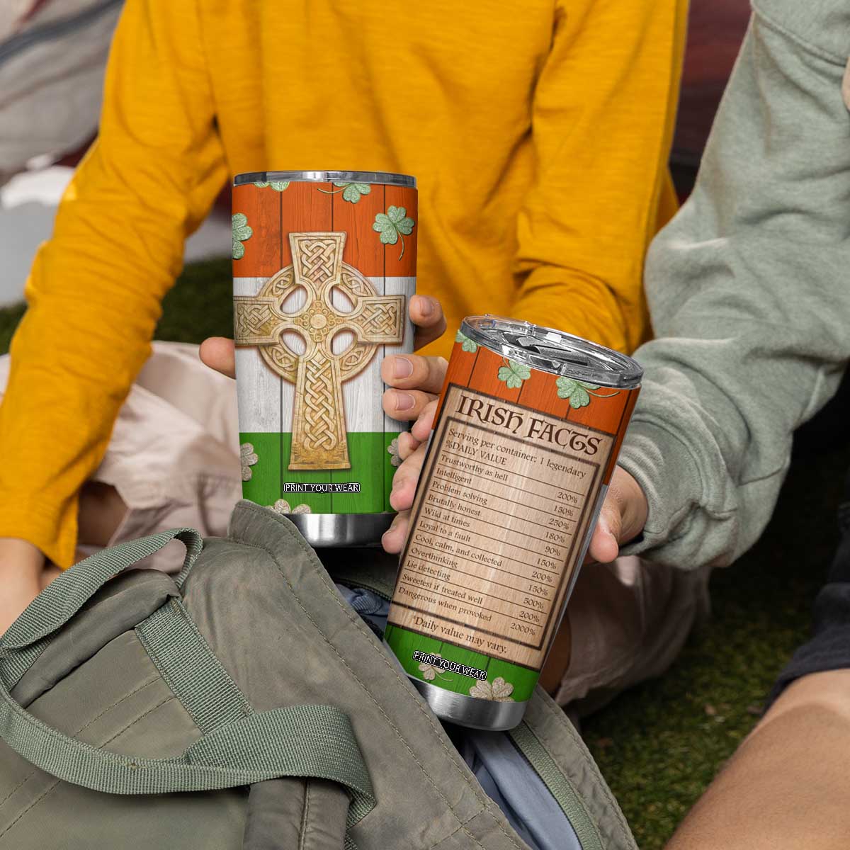 Irish Pride Celtic Cross Tumbler Cup Funny Nutrtion Fact Ireland Flag Vintage TB02 Print Your Wear