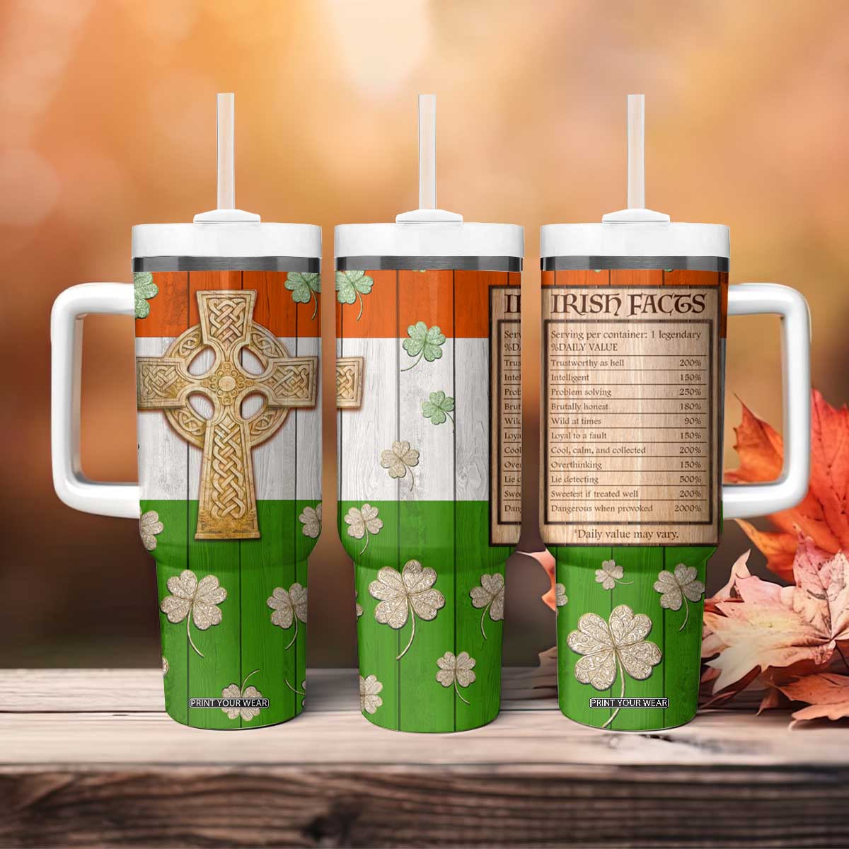 Irish Pride Celtic Cross Tumbler With Handle Funny Nutrtion Fact Ireland Flag Vintage TB02 Print Your Wear