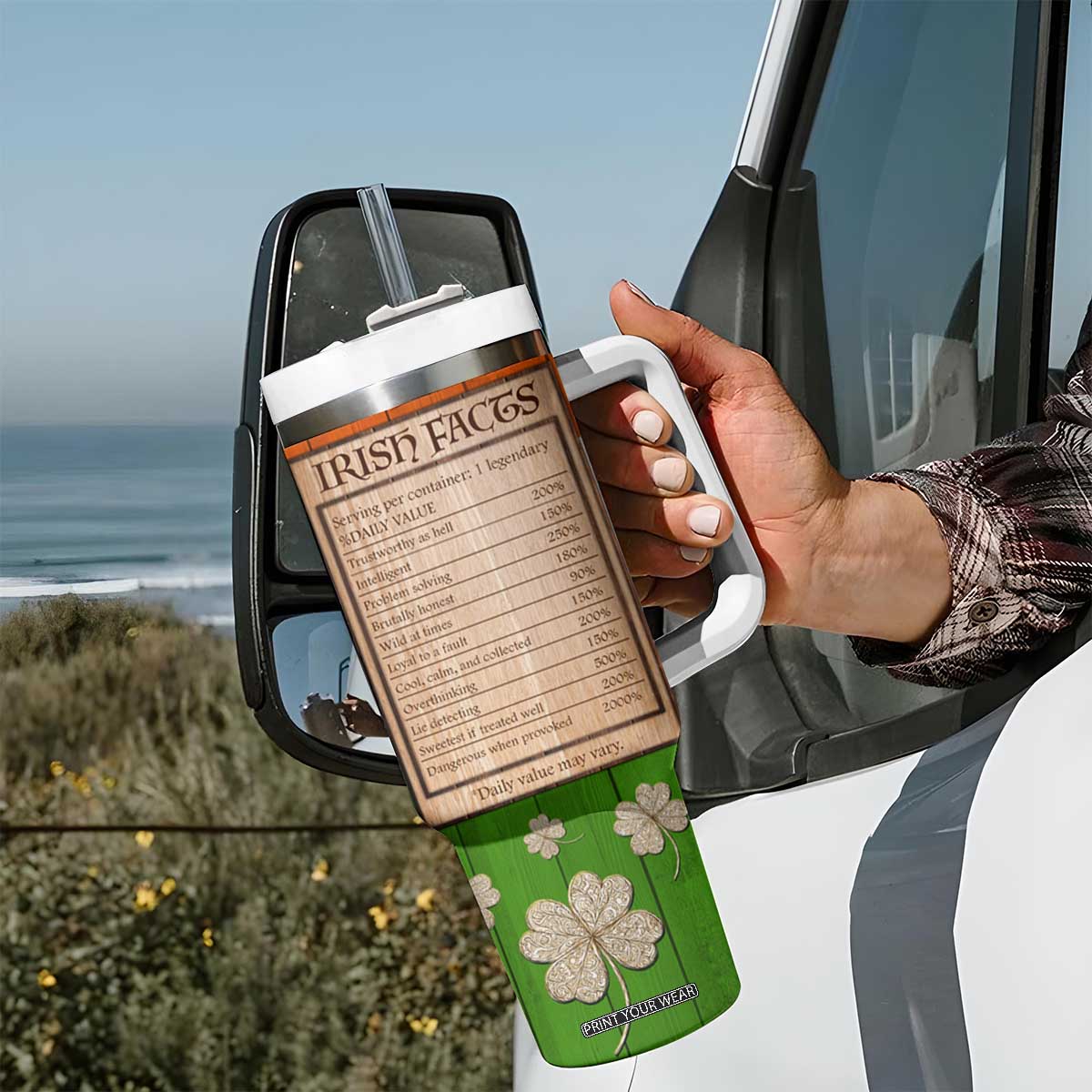 Irish Pride Celtic Cross Tumbler With Handle Funny Nutrtion Fact Ireland Flag Vintage TB02 Print Your Wear