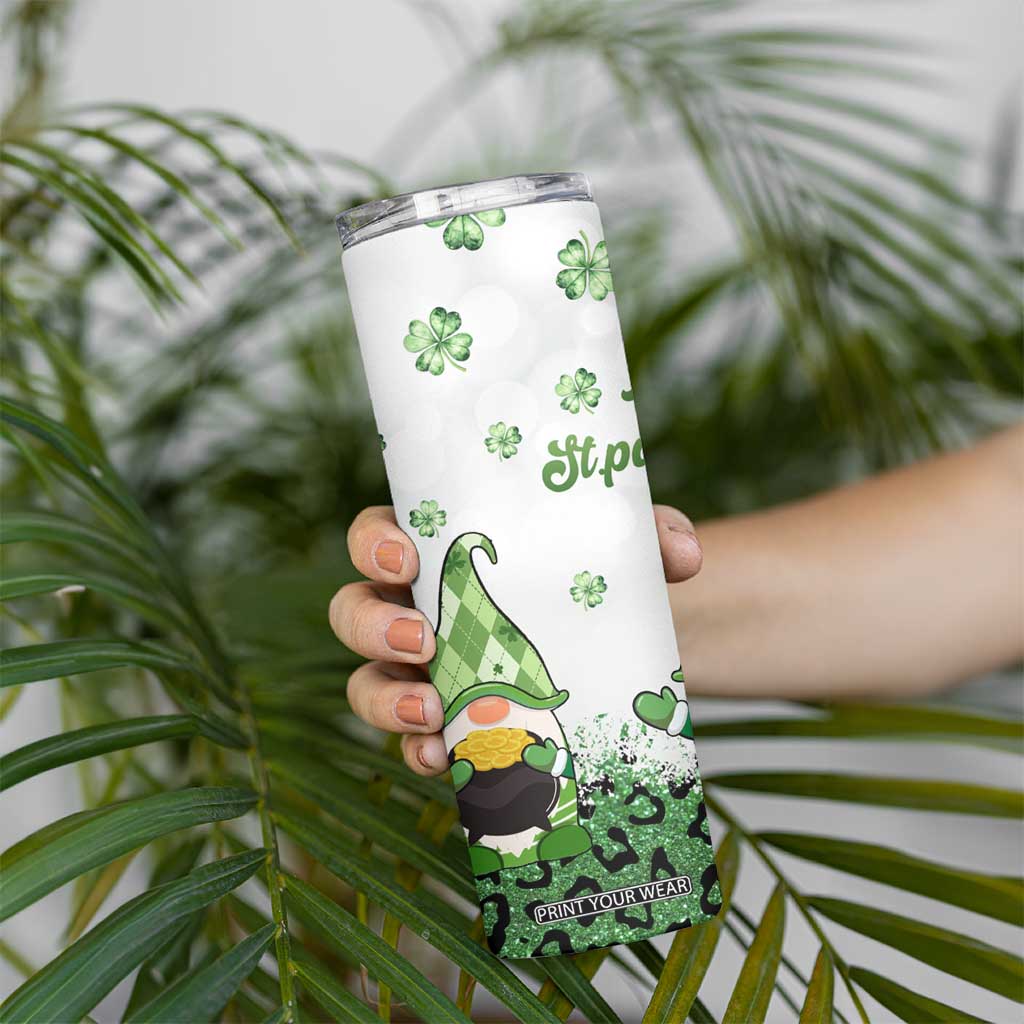 Personalized Lucky Green Gnomies Skinny Tumbler Irish Gnomes Happy St Patrick's Day Leopard TB02 Print Your Wear