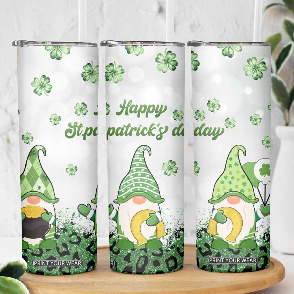 Personalized Lucky Green Gnomies Skinny Tumbler Irish Gnomes Happy St Patrick's Day Leopard TB02 Print Your Wear
