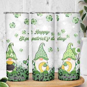 Personalized Lucky Green Gnomies Skinny Tumbler Irish Gnomes Happy St Patrick's Day Leopard TB02 Print Your Wear