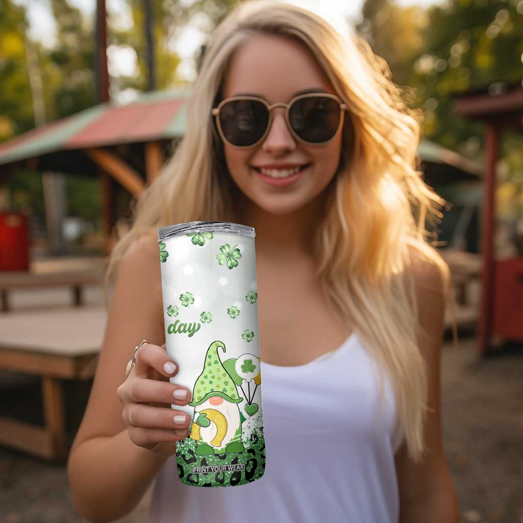 Personalized Lucky Green Gnomies Skinny Tumbler Irish Gnomes Happy St Patrick's Day Leopard TB02 Print Your Wear