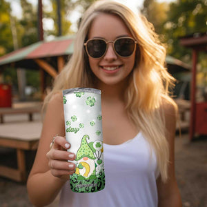Personalized Lucky Green Gnomies Skinny Tumbler Irish Gnomes Happy St Patrick's Day Leopard TB02 Print Your Wear