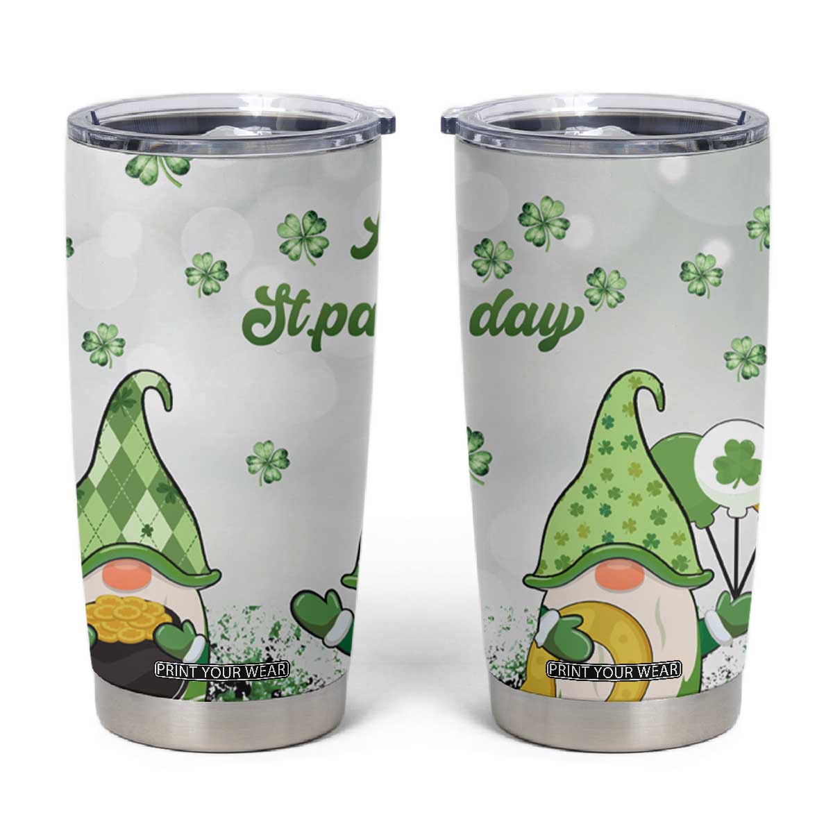 Personalized Lucky Green Gnomies Tumbler Cup Irish Gnomes Happy St Patrick's Day Leopard TB02 White Print Your Wear