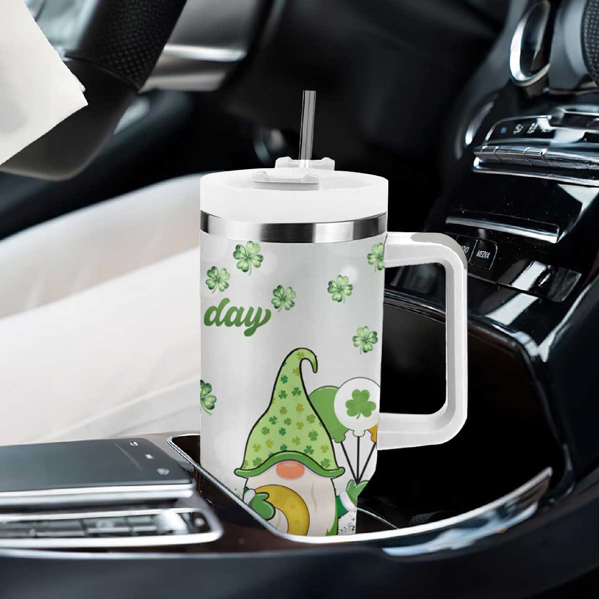 Personalized Lucky Green Gnomies Tumbler With Handle Irish Gnomes Happy St Patrick's Day Leopard TB02 Print Your Wear