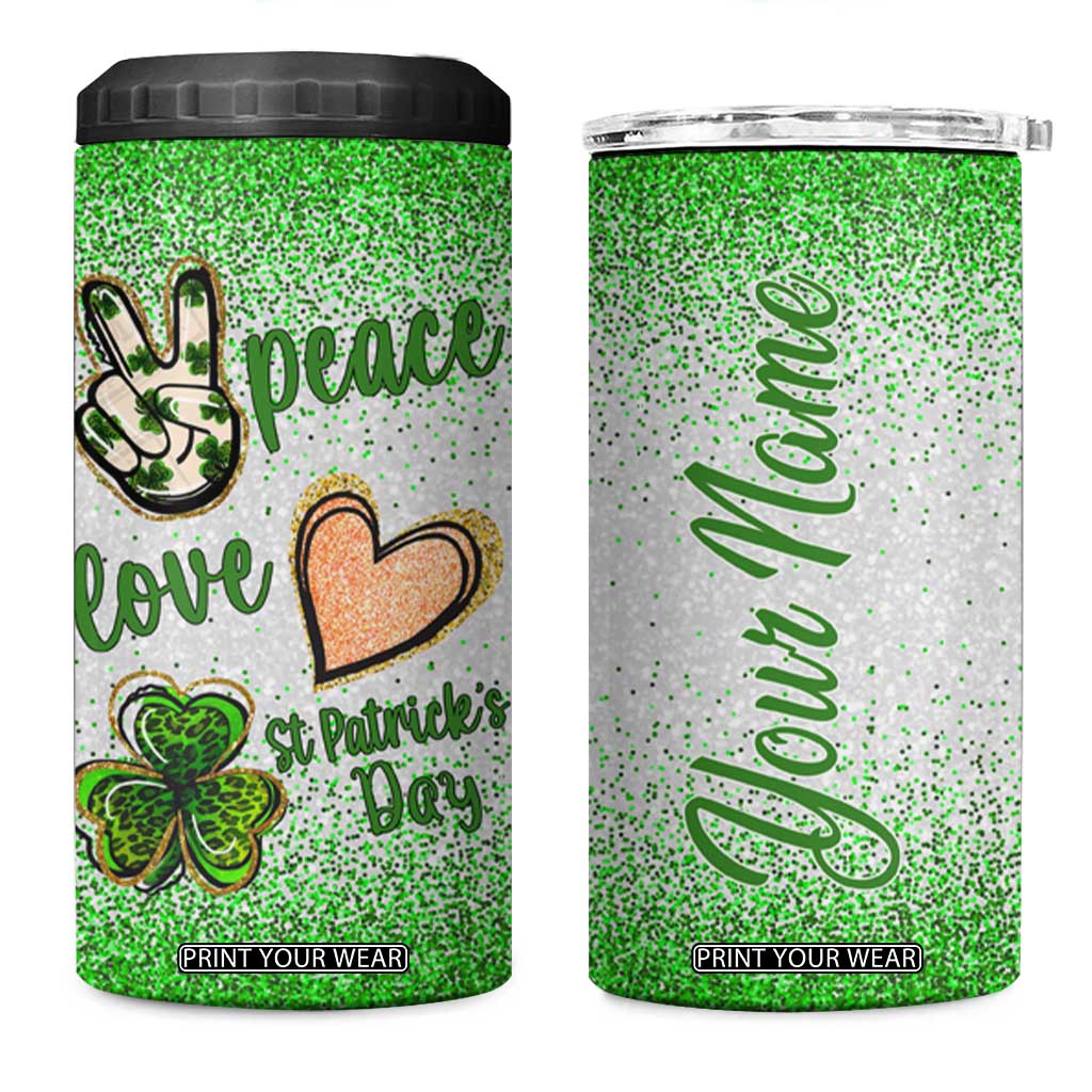 Personalized Green Shamrock 4 in 1 Can Cooler Tumbler Custom Name Lucky Irish Peace Love St Patrick's Day TB02 One Size: 16 oz White Print Your Wear