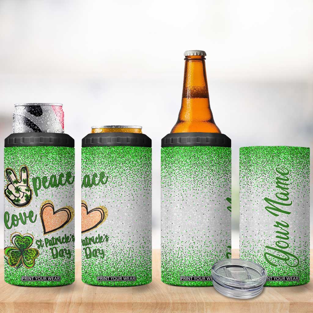 Personalized Green Shamrock 4 in 1 Can Cooler Tumbler Custom Name Lucky Irish Peace Love St Patrick's Day TB02 Print Your Wear