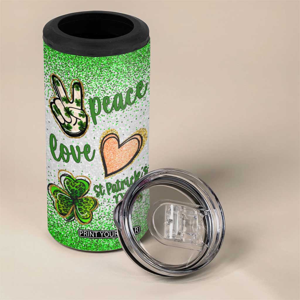 Personalized Green Shamrock 4 in 1 Can Cooler Tumbler Custom Name Lucky Irish Peace Love St Patrick's Day TB02 Print Your Wear